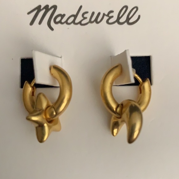 🆕 Madewell Gold Tone Chunky ⭐️ Star and Moon Huggie Hoop Earrings NWT New! - Picture 4 of 4